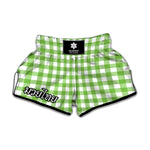 Pear Green And White Gingham Print Muay Thai Boxing Shorts