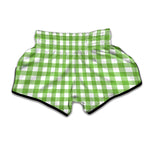 Pear Green And White Gingham Print Muay Thai Boxing Shorts