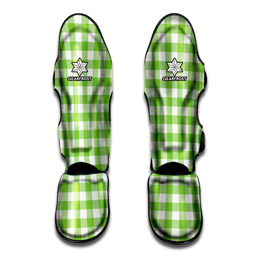 Pear Green And White Gingham Print Muay Thai Shin Guard