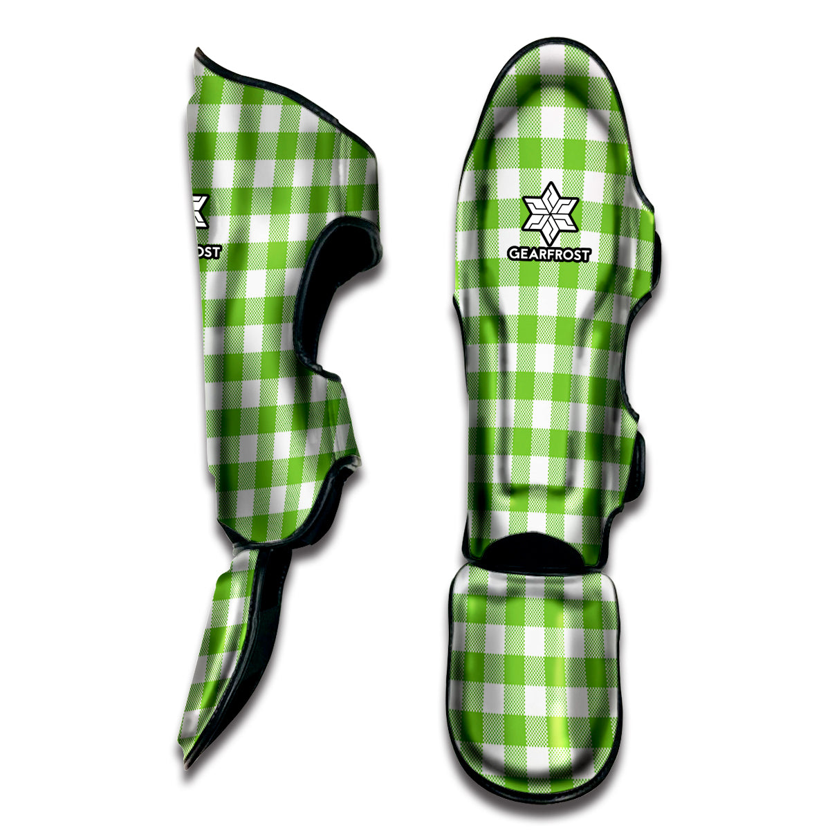 Pear Green And White Gingham Print Muay Thai Shin Guard