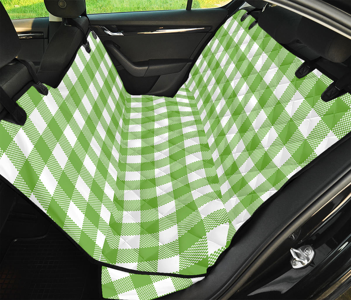 Pear Green And White Gingham Print Pet Car Back Seat Cover