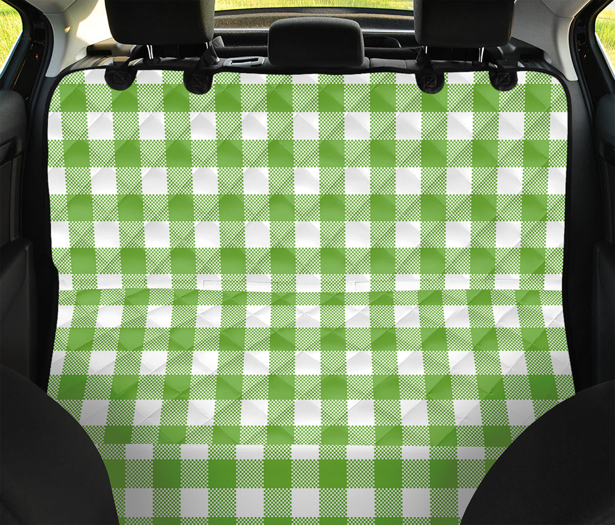 Pear Green And White Gingham Print Pet Car Back Seat Cover