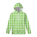 Pear Green And White Gingham Print Pullover Hoodie