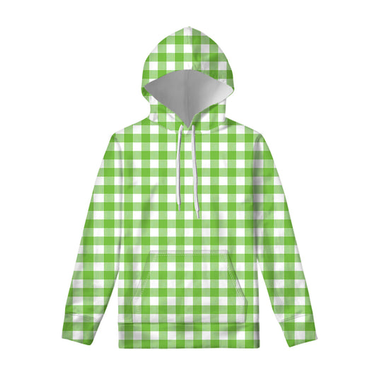 Pear Green And White Gingham Print Pullover Hoodie