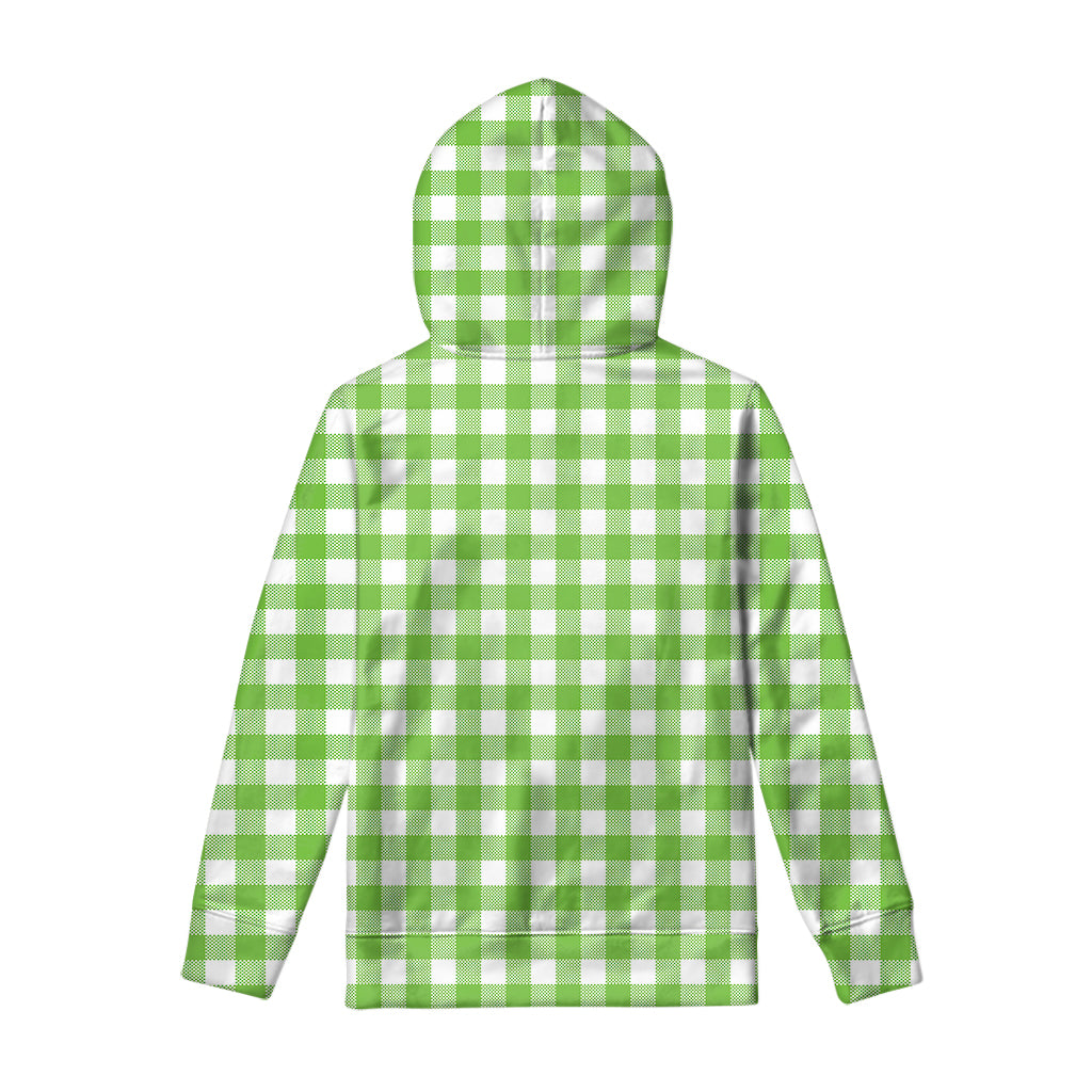 Pear Green And White Gingham Print Pullover Hoodie
