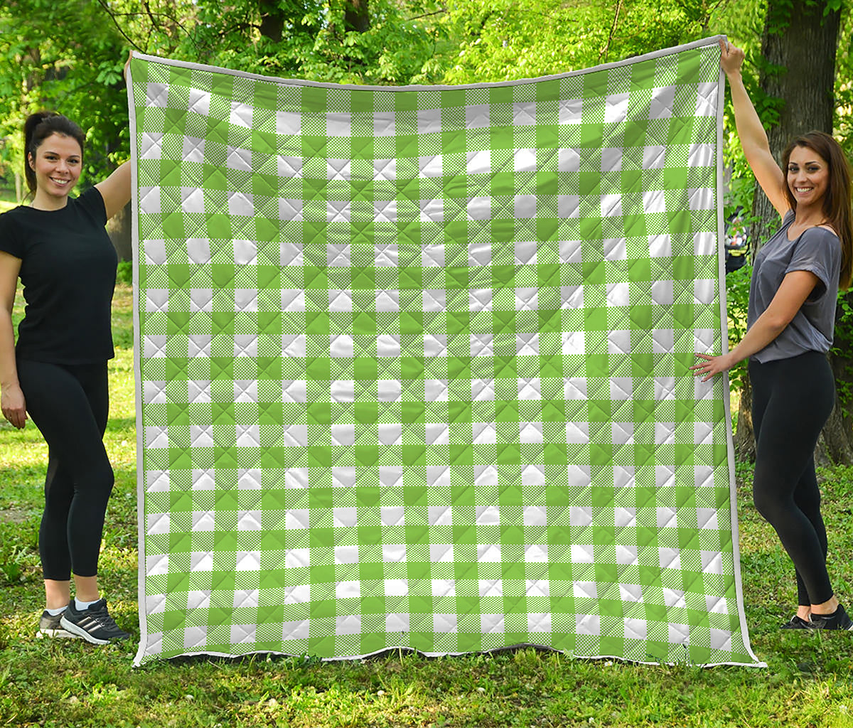 Pear Green And White Gingham Print Quilt