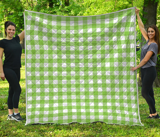 Pear Green And White Gingham Print Quilt