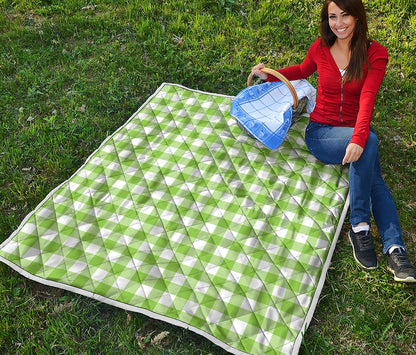 Pear Green And White Gingham Print Quilt