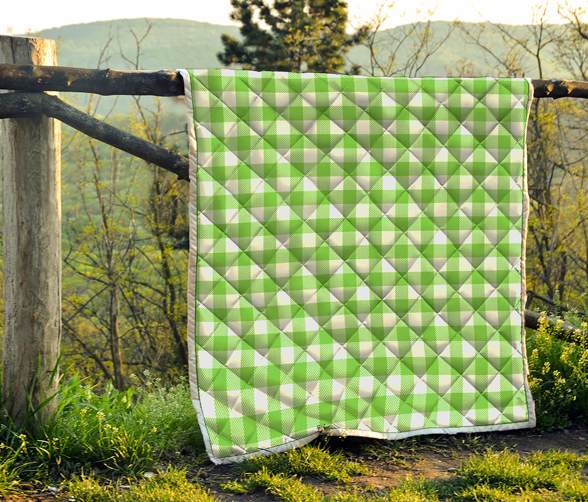 Pear Green And White Gingham Print Quilt