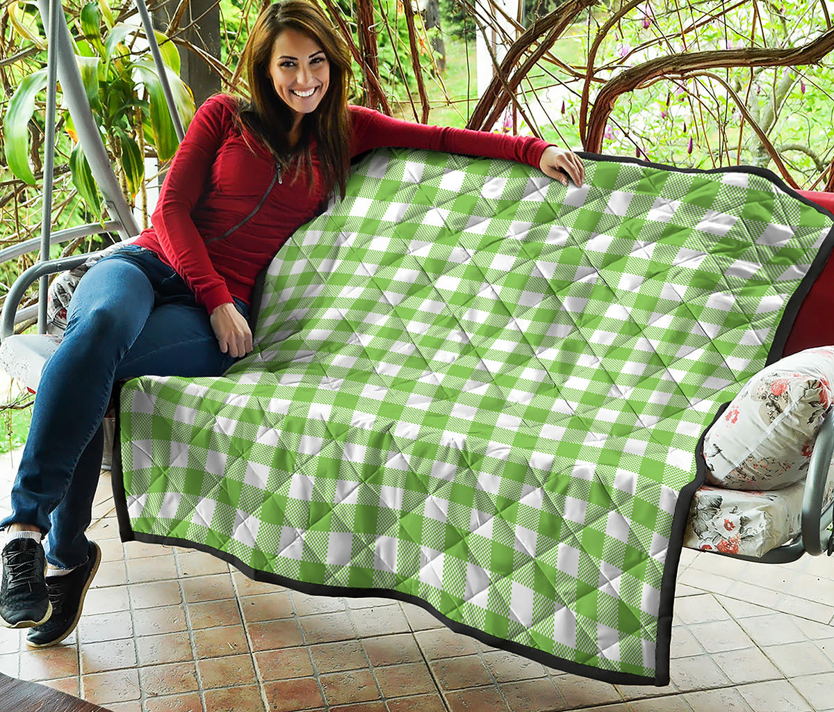 Pear Green And White Gingham Print Quilt