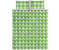 Pear Green And White Gingham Print Quilt Bed Set