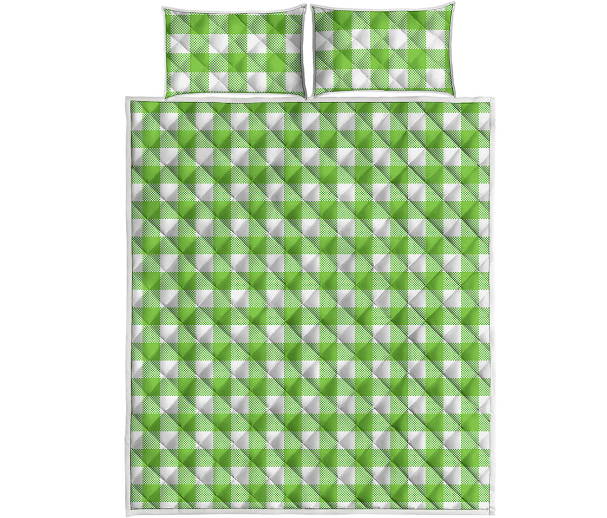 Pear Green And White Gingham Print Quilt Bed Set