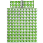 Pear Green And White Gingham Print Quilt Bed Set