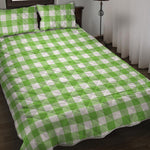 Pear Green And White Gingham Print Quilt Bed Set