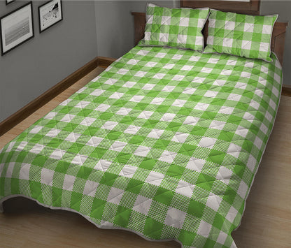 Pear Green And White Gingham Print Quilt Bed Set