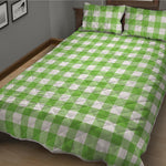 Pear Green And White Gingham Print Quilt Bed Set