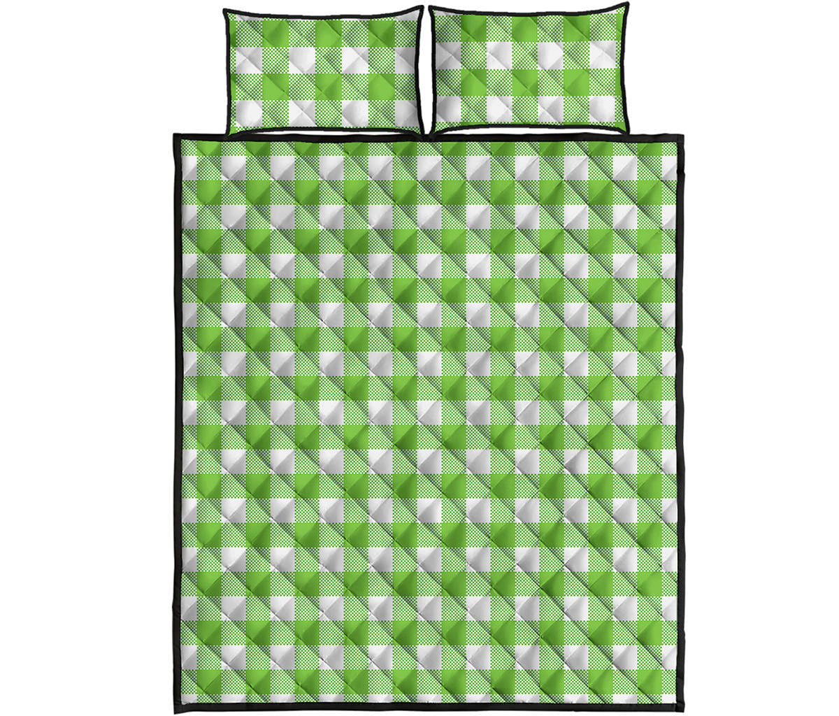 Pear Green And White Gingham Print Quilt Bed Set