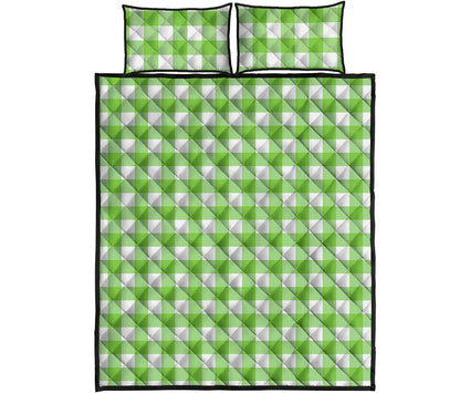 Pear Green And White Gingham Print Quilt Bed Set