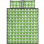 Pear Green And White Gingham Print Quilt Bed Set