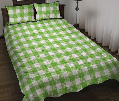 Pear Green And White Gingham Print Quilt Bed Set