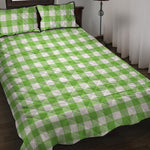 Pear Green And White Gingham Print Quilt Bed Set
