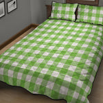 Pear Green And White Gingham Print Quilt Bed Set