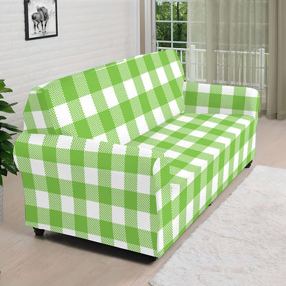 Pear Green And White Gingham Print Sofa Cover