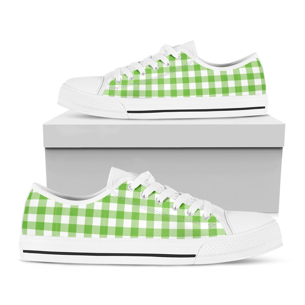 Pear Green And White Gingham Print White Low Top Shoes