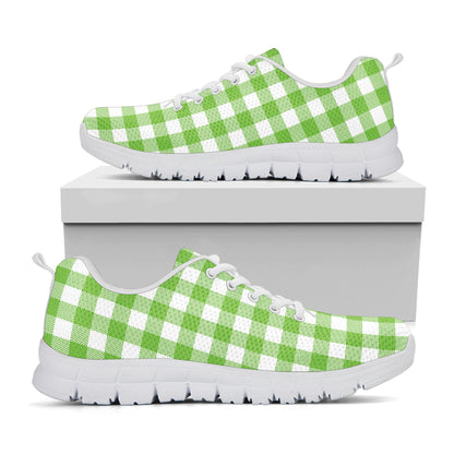 Pear Green And White Gingham Print White Sneakers
