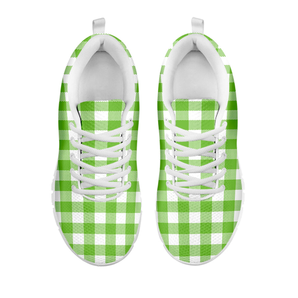 Pear Green And White Gingham Print White Sneakers