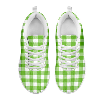 Pear Green And White Gingham Print White Sneakers