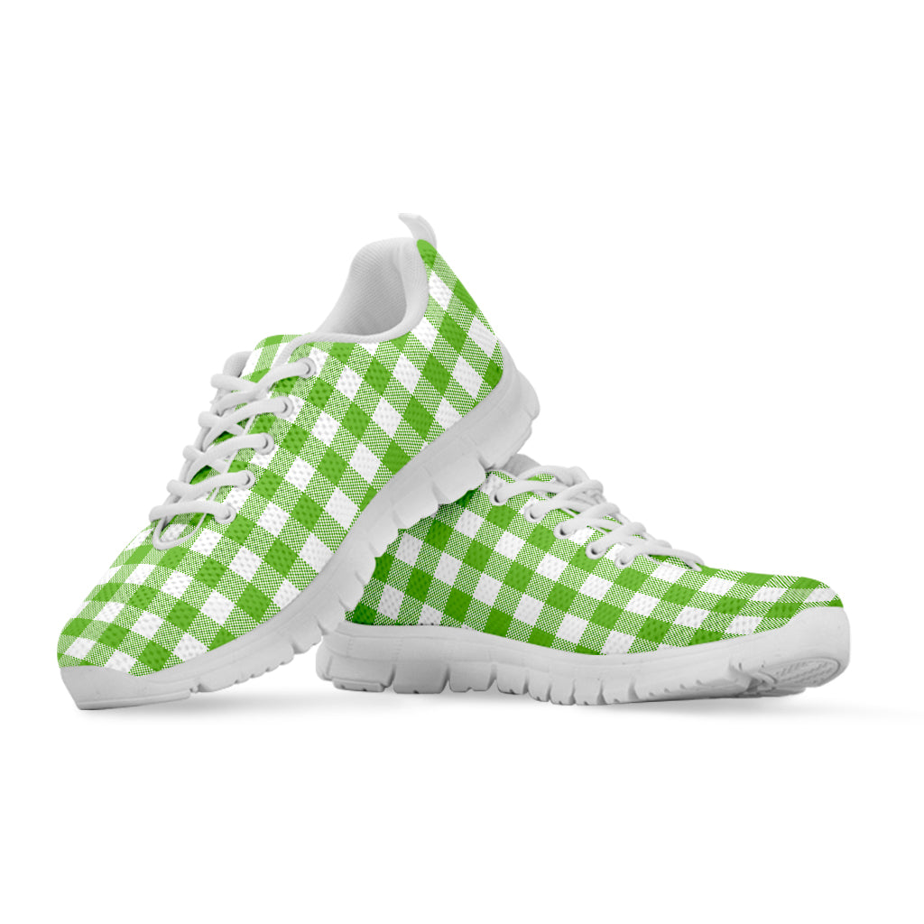 Pear Green And White Gingham Print White Sneakers