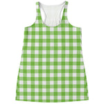 Pear Green And White Gingham Print Women's Racerback Tank Top