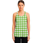 Pear Green And White Gingham Print Women's Racerback Tank Top