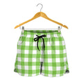 Pear Green And White Gingham Print Women's Shorts