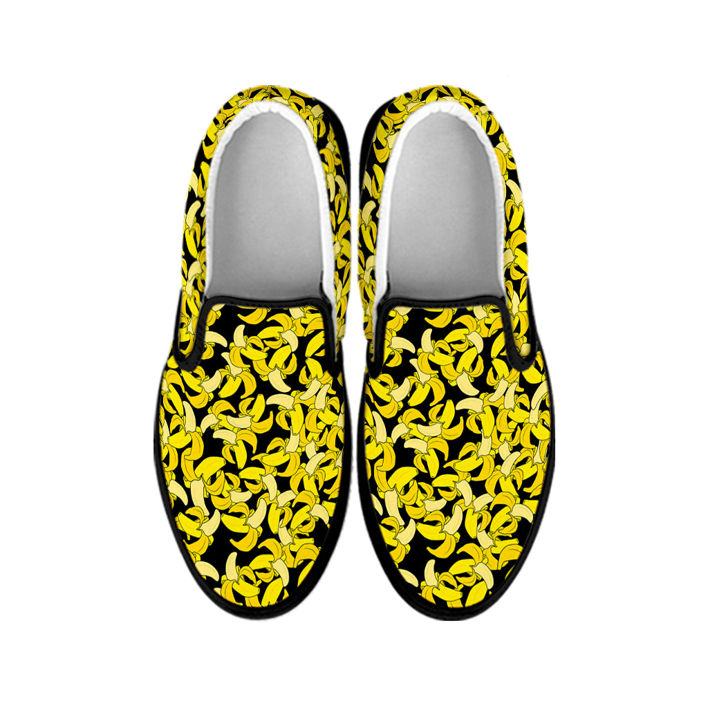 Peeled Banana Pattern Print Black Slip On Shoes