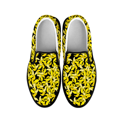 Peeled Banana Pattern Print Black Slip On Shoes