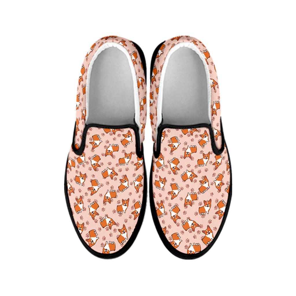 Pembroke Welsh Corgi Pattern Print Black Slip On Shoes