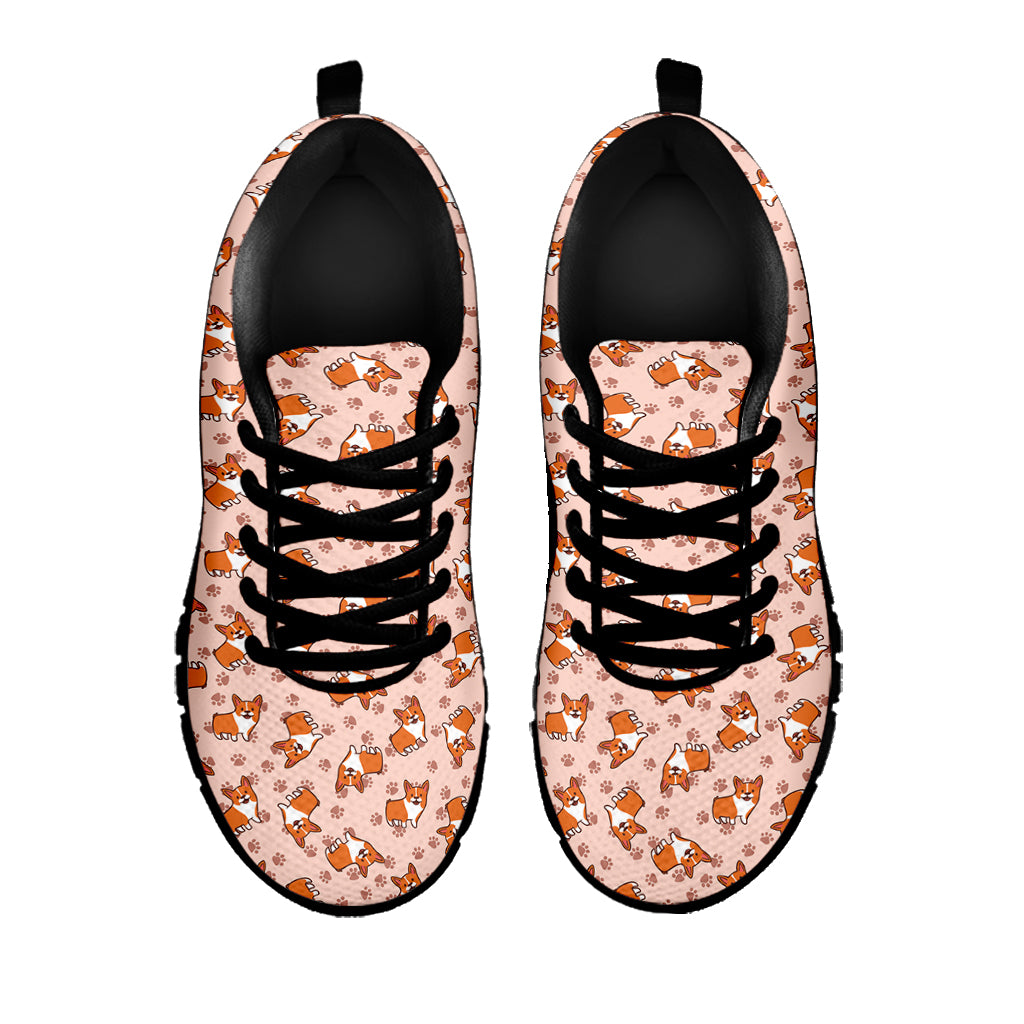Pembroke Welsh Corgi Pattern Print Black Sneakers