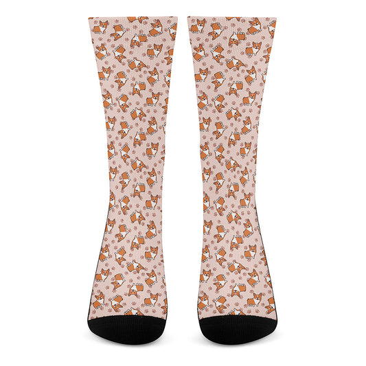 Pembroke Welsh Corgi Pattern Print Crew Socks