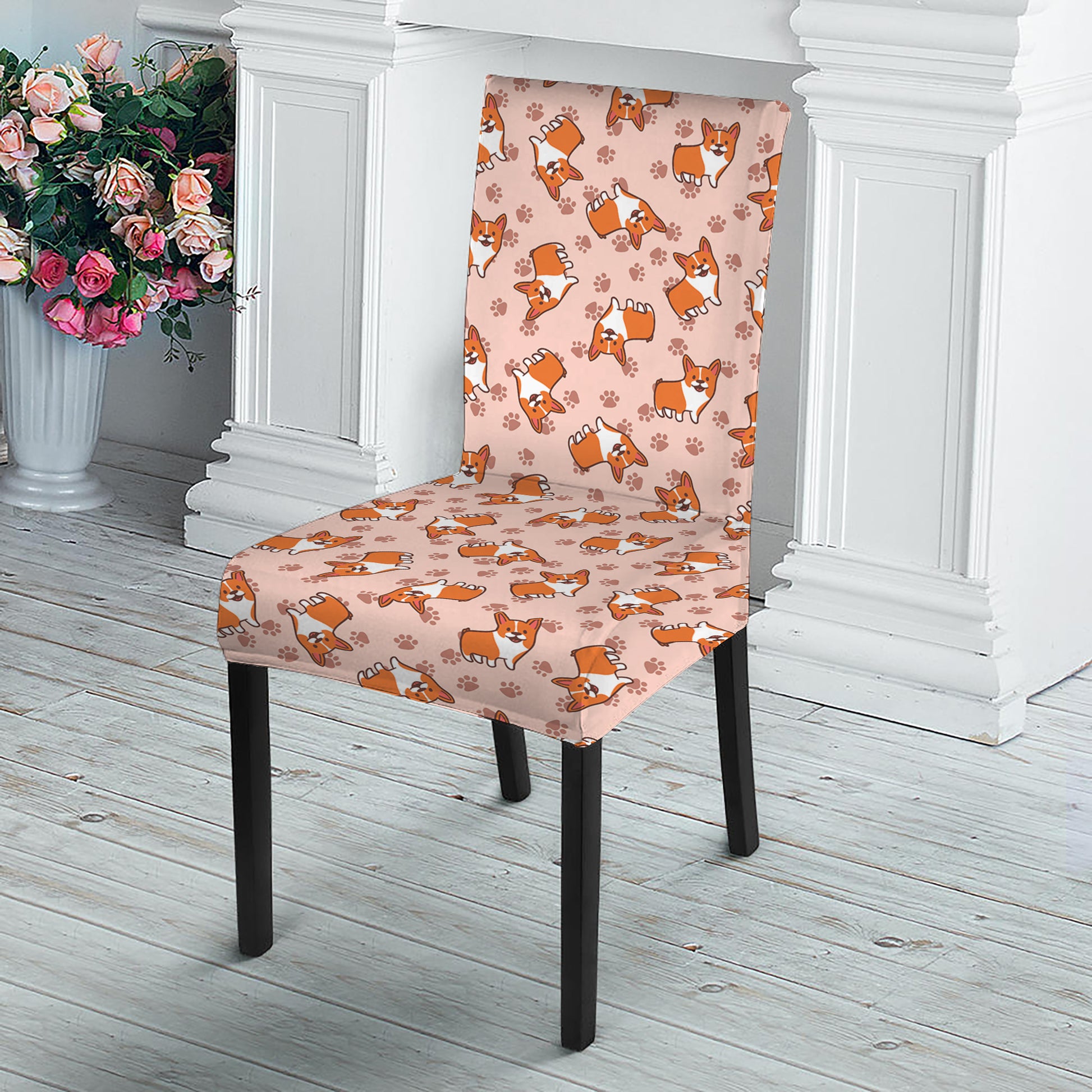 Pembroke Welsh Corgi Pattern Print Dining Chair Slipcover