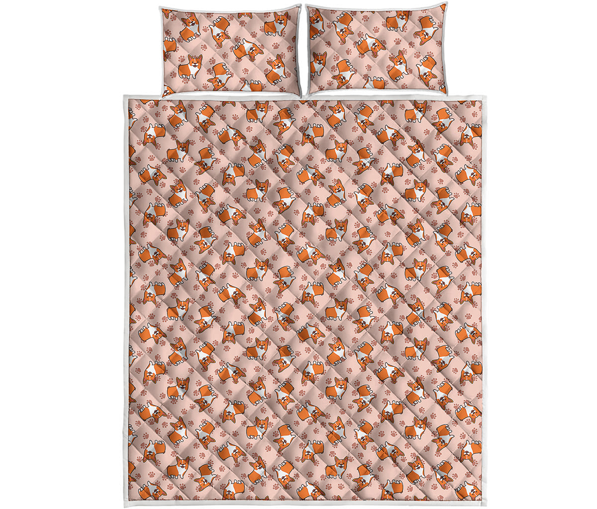 Pembroke Welsh Corgi Pattern Print Quilt Bed Set