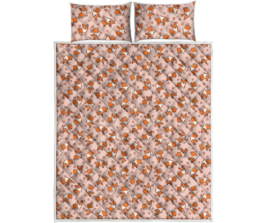 Pembroke Welsh Corgi Pattern Print Quilt Bed Set
