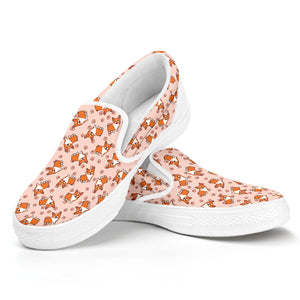 Pembroke Welsh Corgi Pattern Print White Slip On Shoes