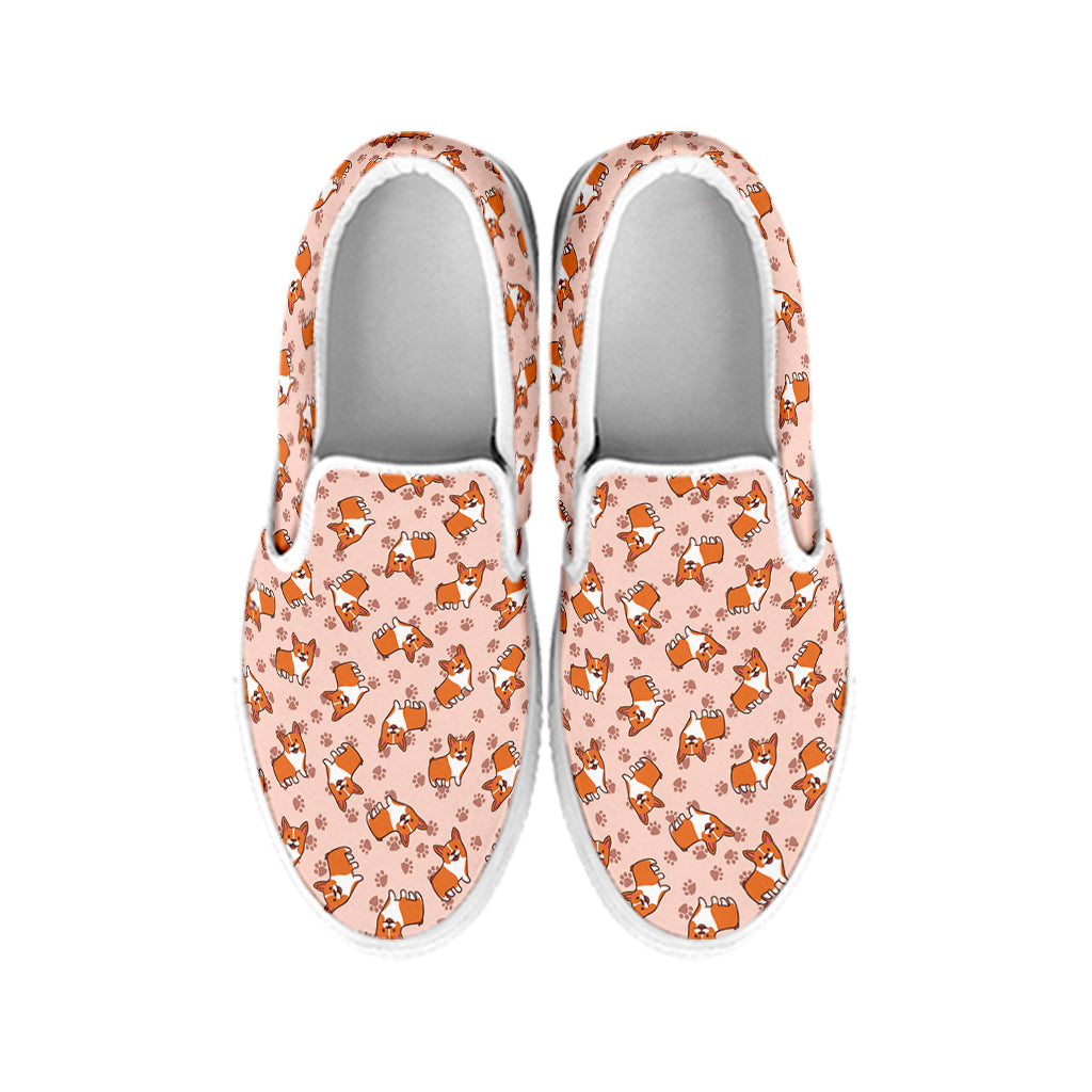 Pembroke Welsh Corgi Pattern Print White Slip On Shoes