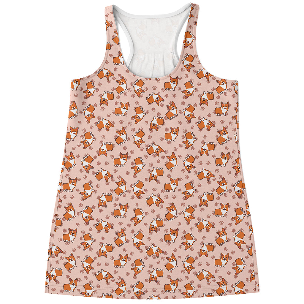Pembroke Welsh Corgi Pattern Print Women's Racerback Tank Top