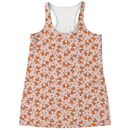 Pembroke Welsh Corgi Pattern Print Women's Racerback Tank Top