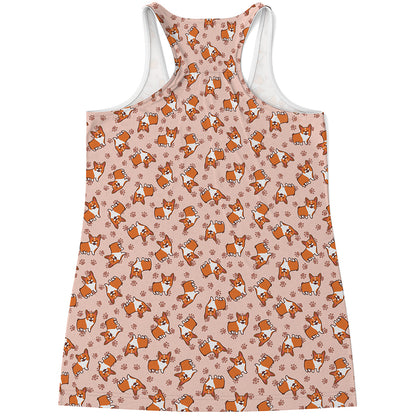 Pembroke Welsh Corgi Pattern Print Women's Racerback Tank Top