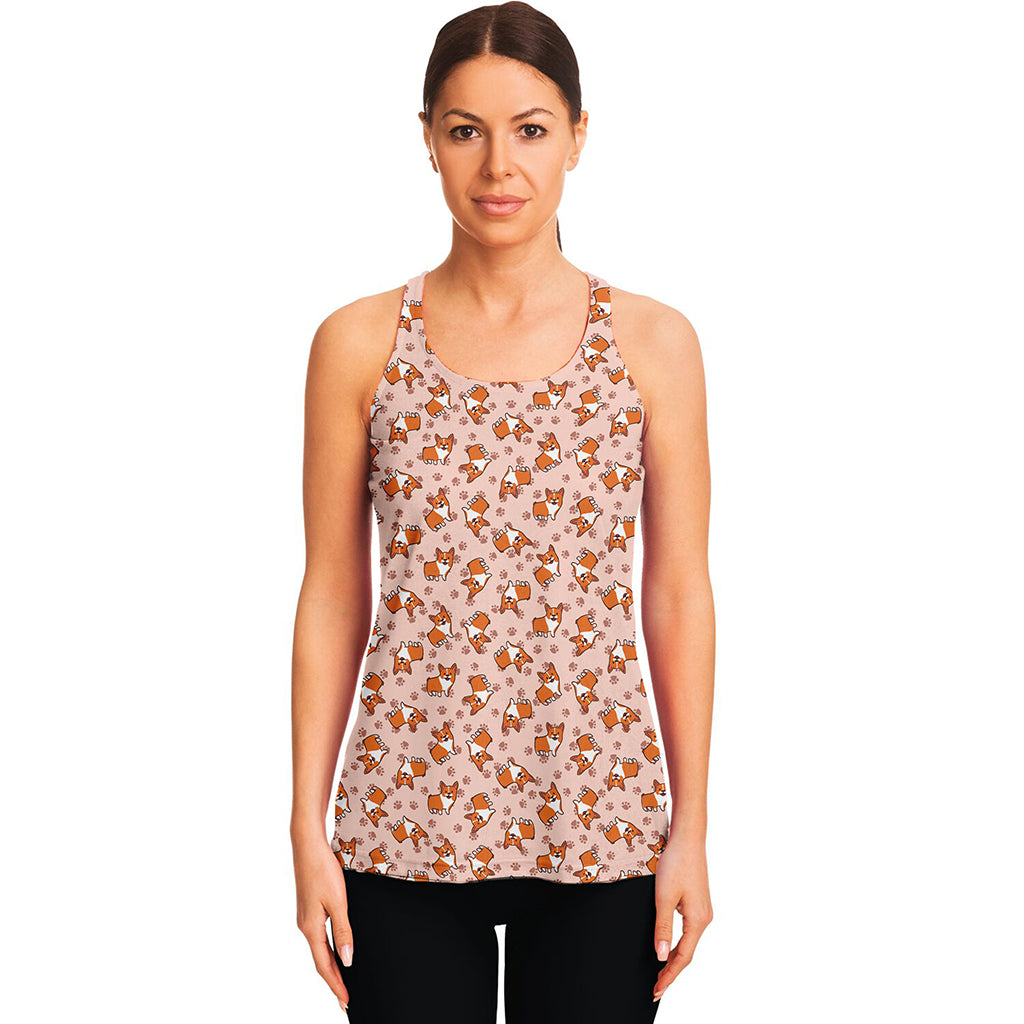 Pembroke Welsh Corgi Pattern Print Women's Racerback Tank Top