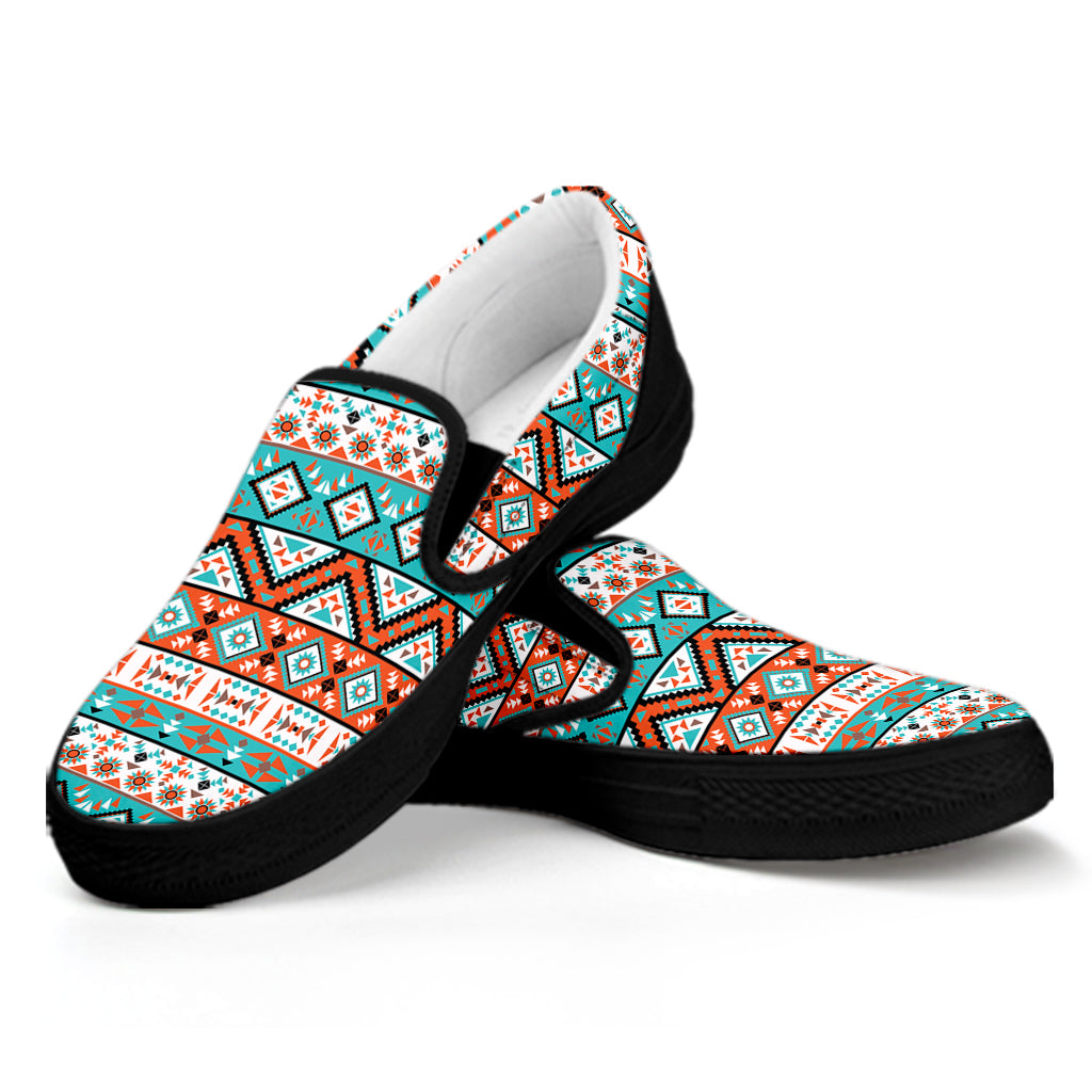 Pendleton Navajo Geometric Pattern Print Black Slip On Shoes